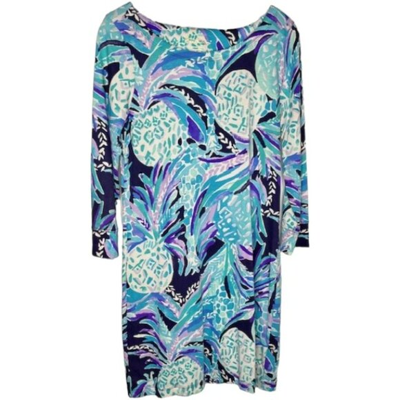 Lilly Pulitzer Hollee Dress Bright Navy Alotta Colada - Aqua/Navy/Purple - M - Picture 2 of 11